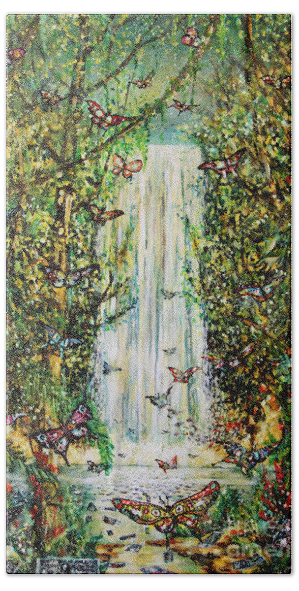 Waterfall Of Prosperity Hand Towel featuring the painting Waterfall Of Prosperity II by Dariusz Orszulik