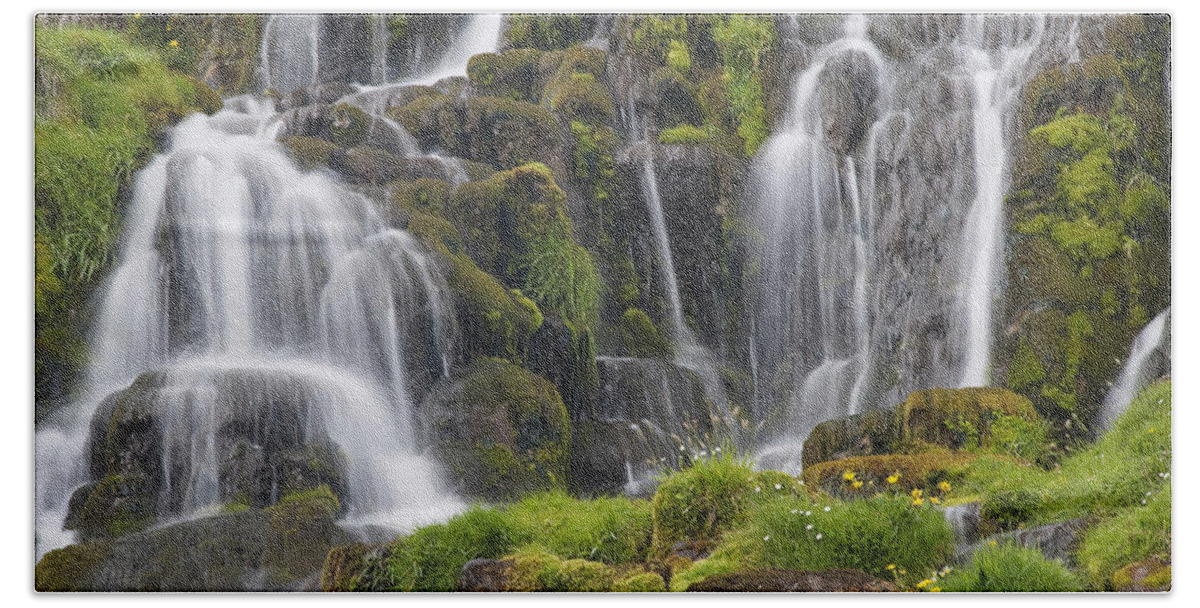 Flpa Hand Towel featuring the photograph Waterfall On Isle Of Skye Scotland #1 by Bill Coster
