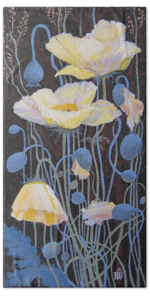 Flowers Bath Towel featuring the painting White Poppies #1 by Marina Gnetetsky