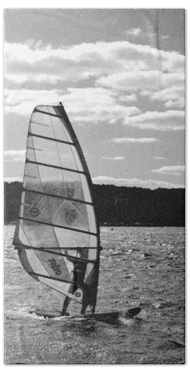 Sandy Bath Towel featuring the photograph Wind Surfer BW by Pablo Rosales