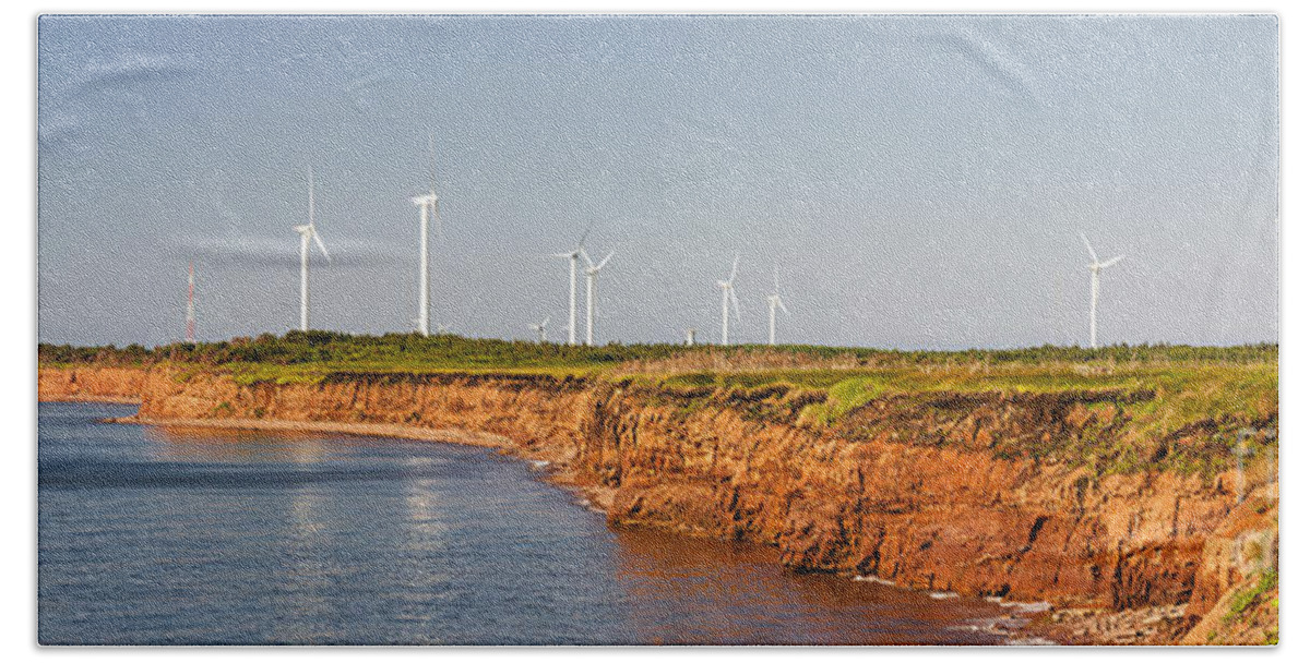 Windmills Bath Towel featuring the photograph Wind turbines on atlantic coast 1 by Elena Elisseeva
