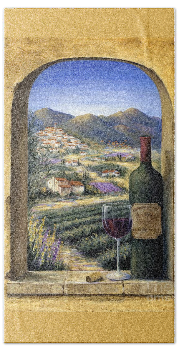 Wine Hand Towel featuring the painting Wine and Lavender by Marilyn Dunlap