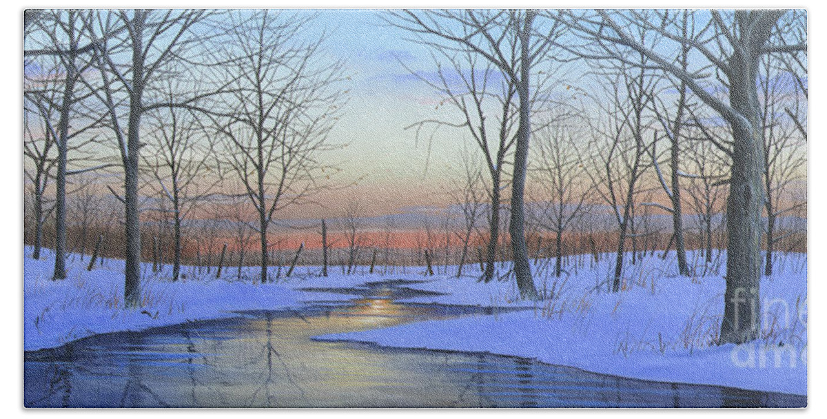 Winter Bath Towel featuring the painting Winter Calm by Mike Brown