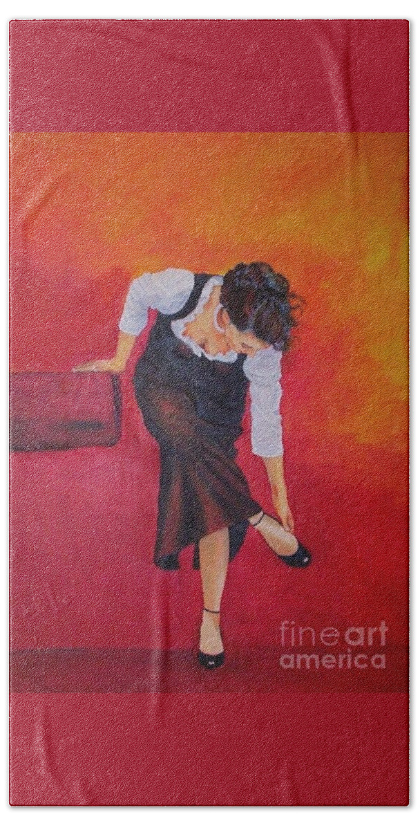 Humanpainting Hand Towel featuring the painting Zapatos i #1 by Dagmar Helbig