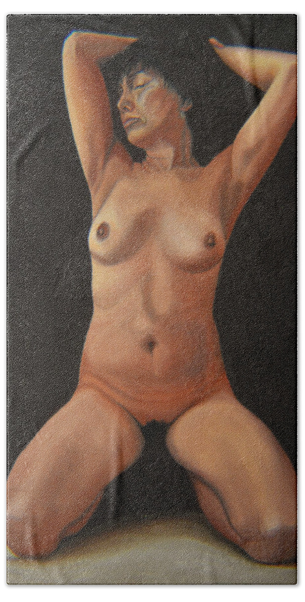 Sexual Hand Towel featuring the painting 10 Am by Thu Nguyen