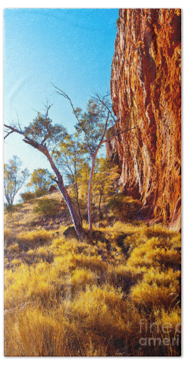 Glen Helen Gorge Outback Landscape Central Australia Water Hole Northern Territory Australian West Mcdonnell Ranges Hand Towel featuring the photograph Glen Helen Gorge #10 by Bill Robinson