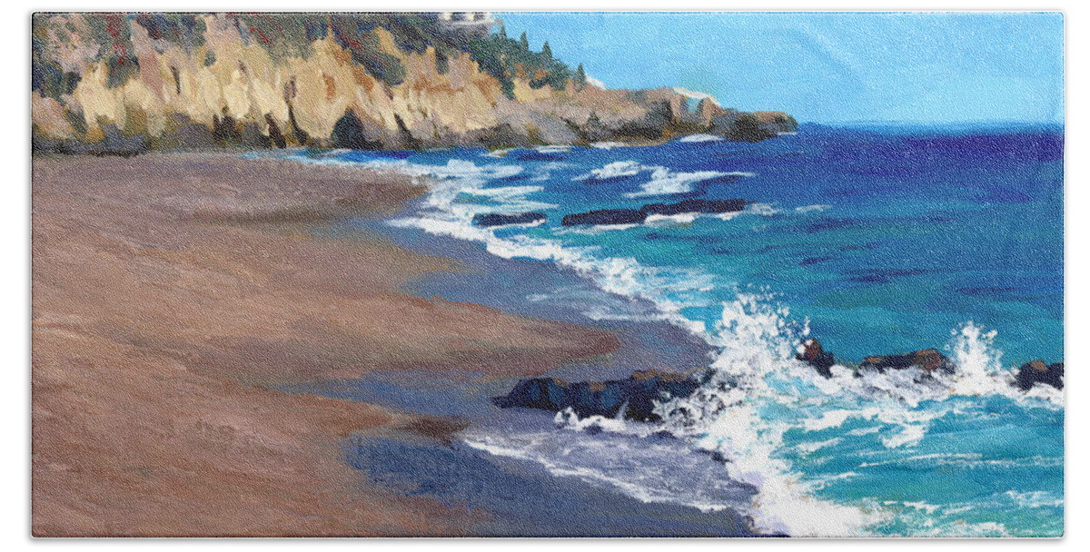 Seascape Bath Towel featuring the painting 1000 Steps Beach in Laguna Beach California by Alice Leggett