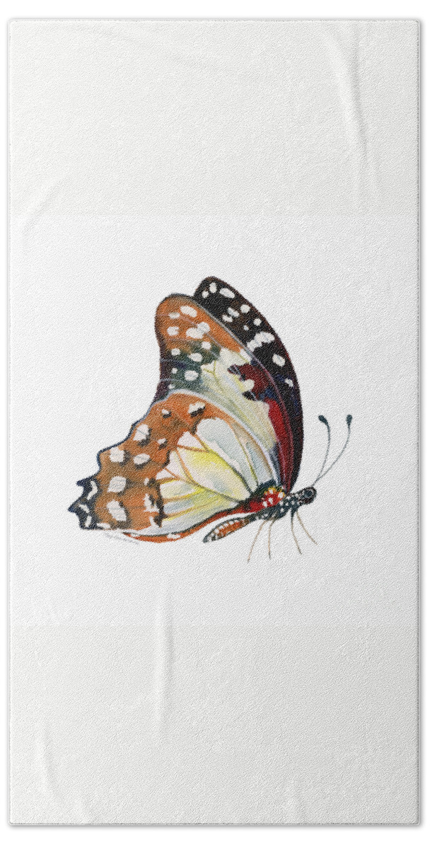 White Lady Butterfly Hand Towel featuring the painting 102 Perched Angola White Lady Butterfly by Amy Kirkpatrick