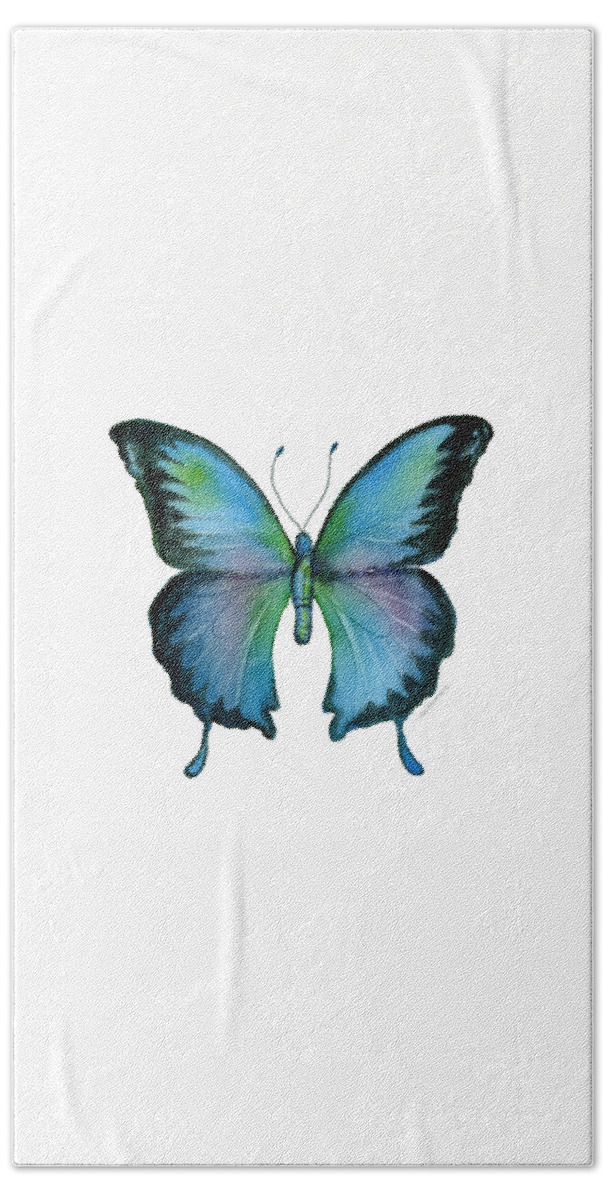 Blue Hand Towel featuring the painting 12 Blue Emperor Butterfly by Amy Kirkpatrick