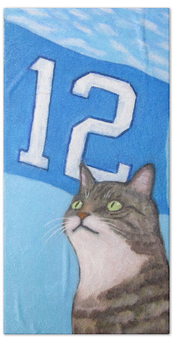 Seahawks Hand Towel featuring the painting 12s Cat #1 by Kazumi Whitemoon
