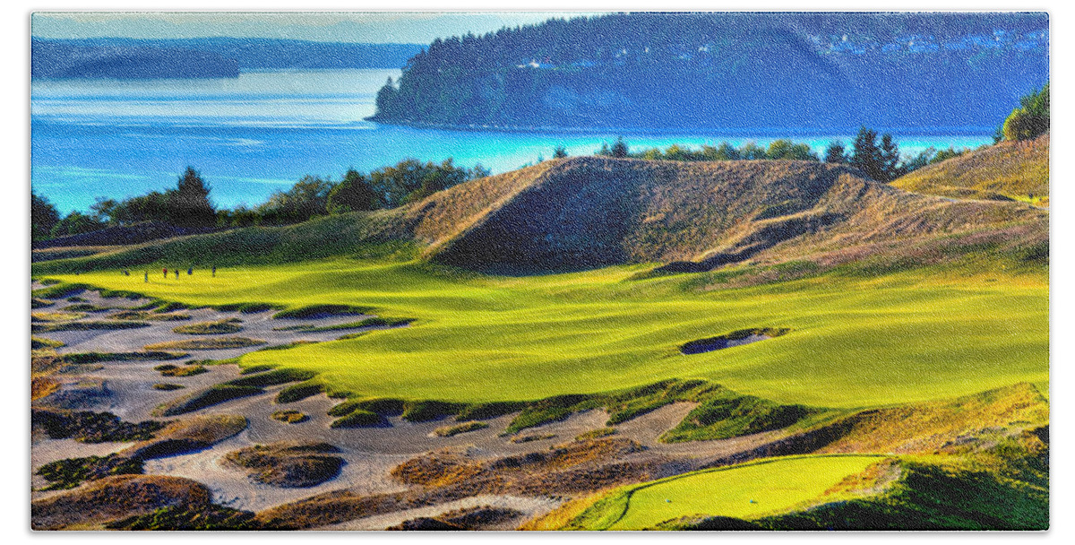 Landscapes Bath Towel featuring the photograph #14 at Chambers Bay Golf Course - Location of the 2015 U.S. Open Tournament #14 by David Patterson