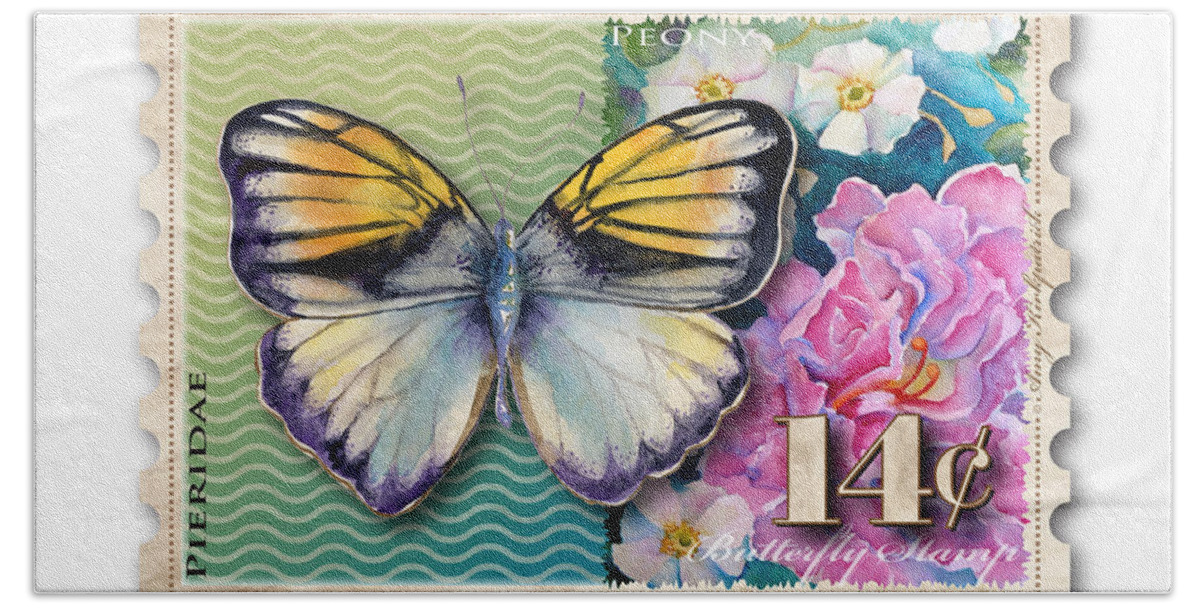 Pieridae Hand Towel featuring the painting 14 Cent Butterfly Stamp by Amy Kirkpatrick