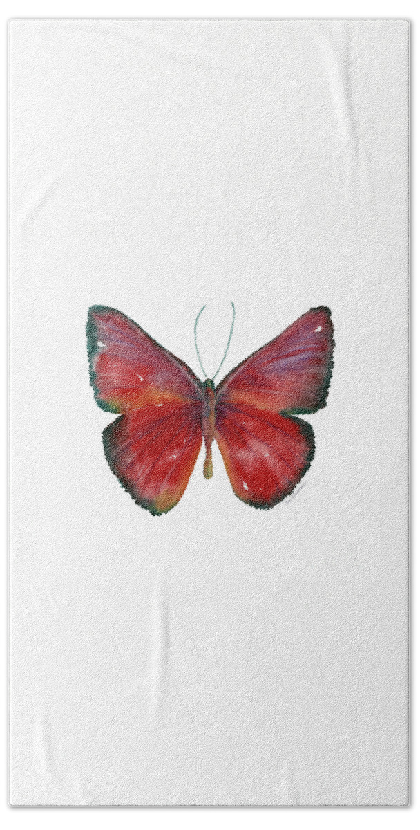Red Hand Towel featuring the painting 16 Mesene Rubella Butterfly by Amy Kirkpatrick