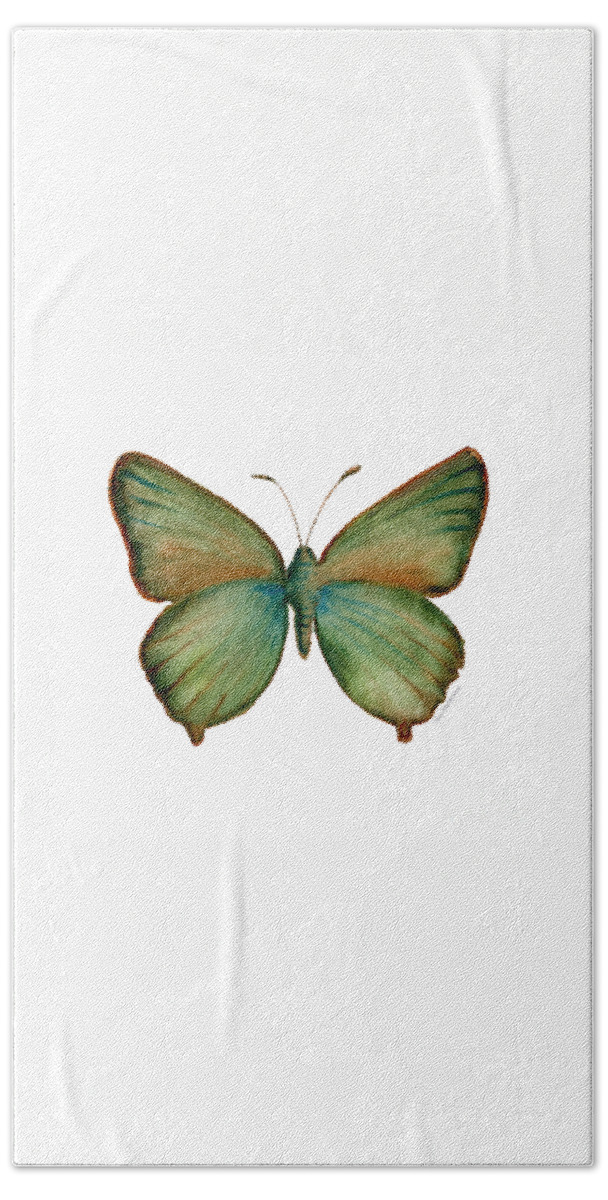Green Hand Towel featuring the painting 17 Green Hairstreak Butterfly by Amy Kirkpatrick