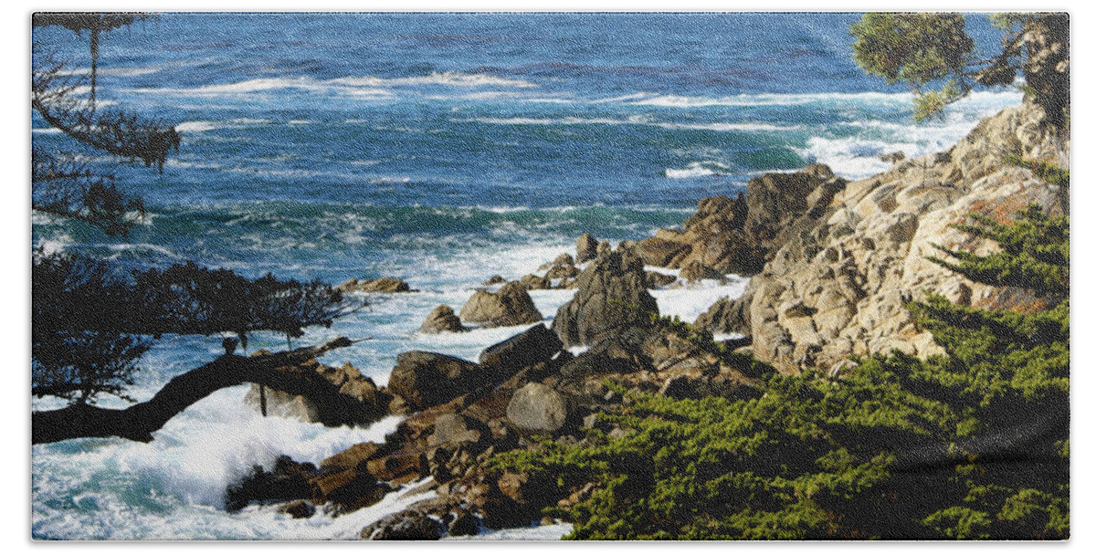 Barbara Snyder Bath Towel featuring the digital art 17 Mile Drive Detail by Barbara Snyder