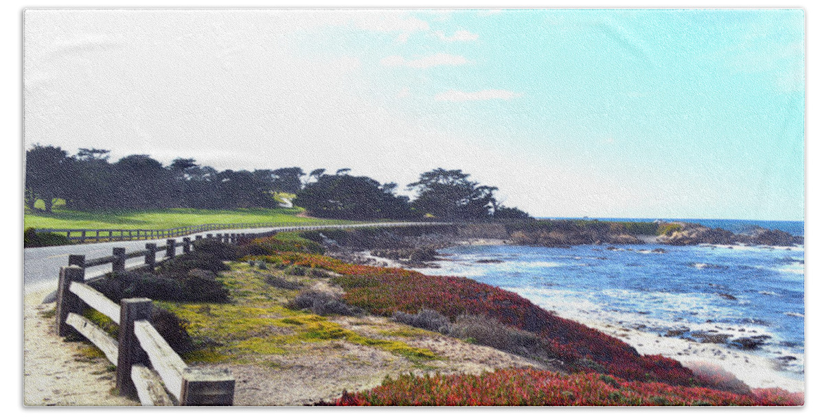 Golf Course Bath Towel featuring the digital art 17 Mile Drive Shore Line II by Barbara Snyder