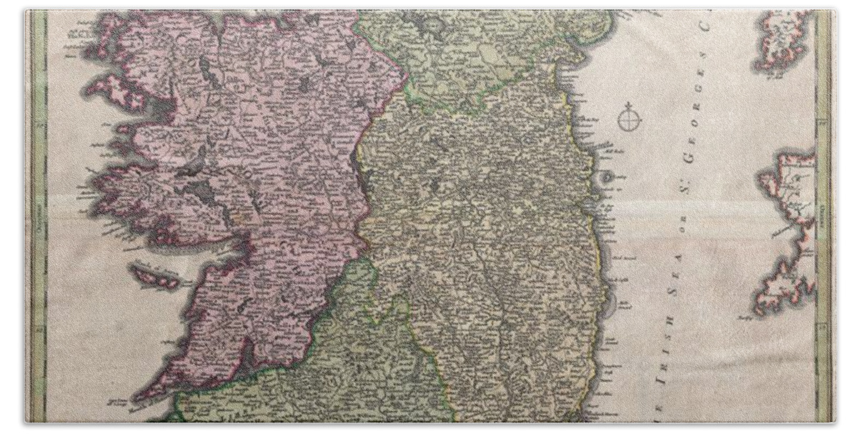 An Iconic C. 1716 Map Of Ireland By Johann Baptist Homann. A Fine Example Of Homann's Work Hand Towel featuring the photograph 1716 Homann Map of Ireland by Paul Fearn