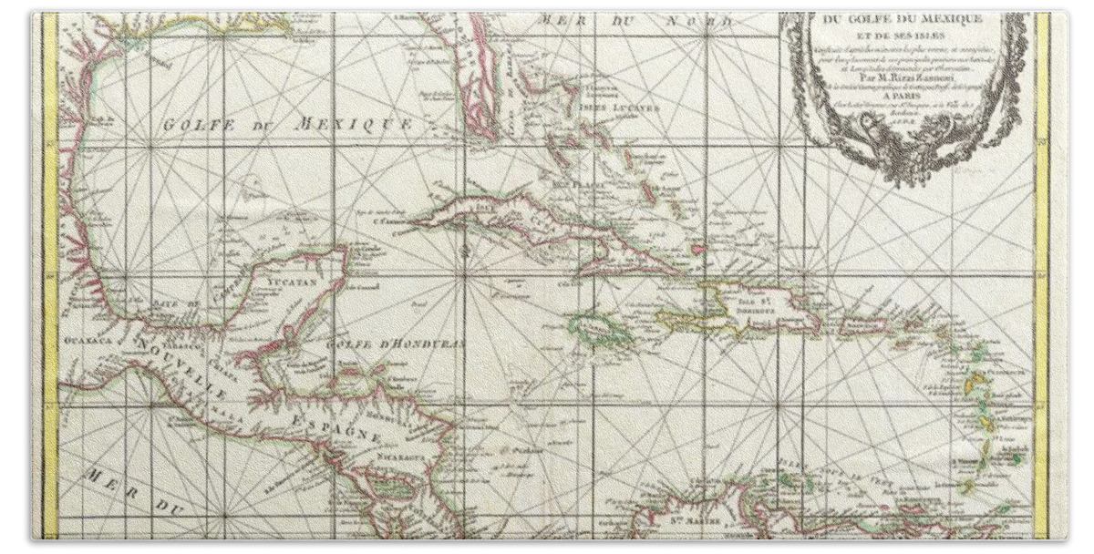 A Beautiful Example Of Zannoni's 1762 Map Of The West Indies Hand Towel featuring the photograph 1762 Zannoni Map of Central America and the West Indies by Paul Fearn