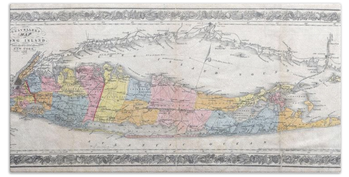  Hand Towel featuring the photograph 1857 Colton Travellers Map of Long Island New York by Paul Fearn