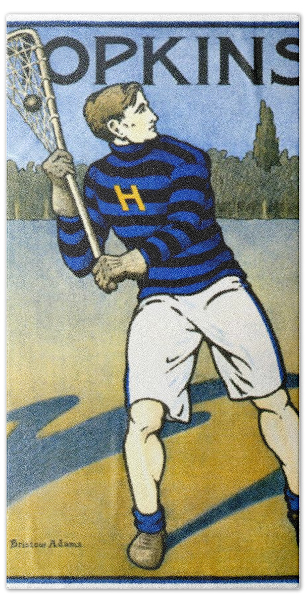 1901 Bath Towel featuring the digital art 1905 - Johns Hopkins University Lacrosse Poster - Color by John Madison