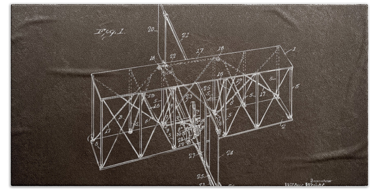 Wright Brothers Bath Towel featuring the digital art 1914 Wright Brothers Flying Machine Patent Espresso by Nikki Marie Smith