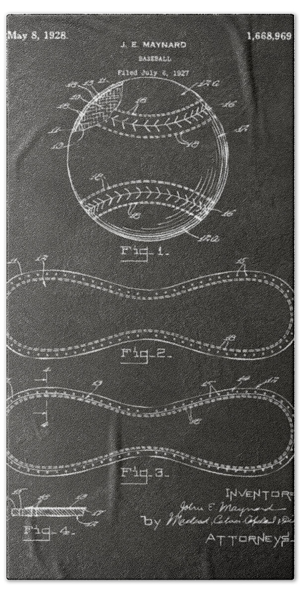 Baseball Hand Towel featuring the digital art 1928 Baseball Patent Artwork - Gray by Nikki Marie Smith