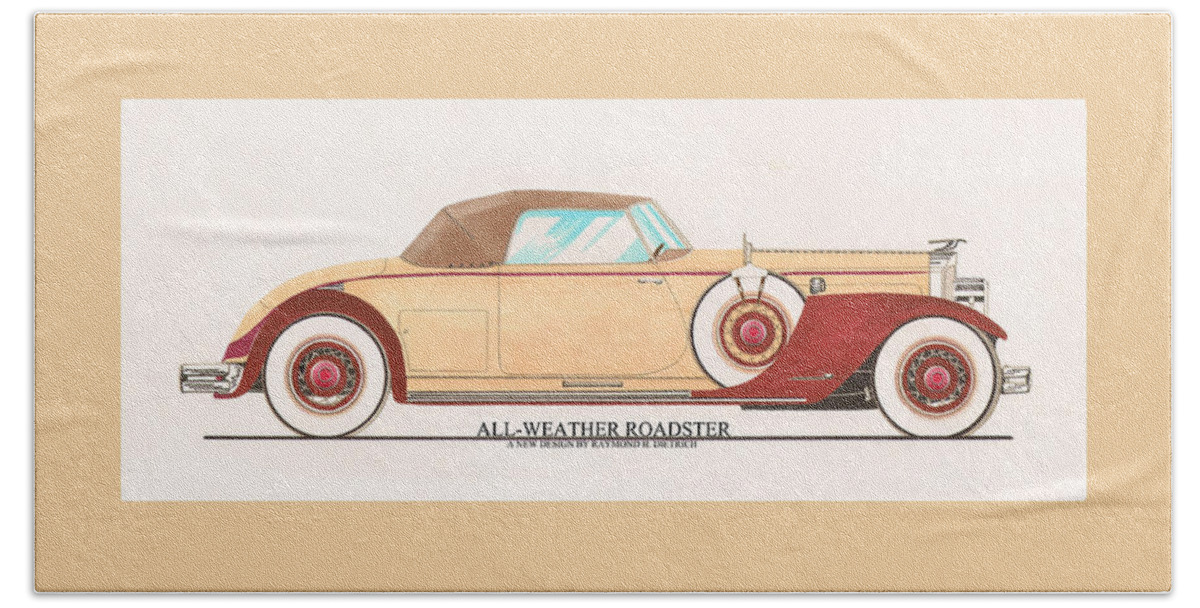 Car Art Bath Towel featuring the painting 1932 Packard All Weather Roadster by Dietrich concept by Jack Pumphrey