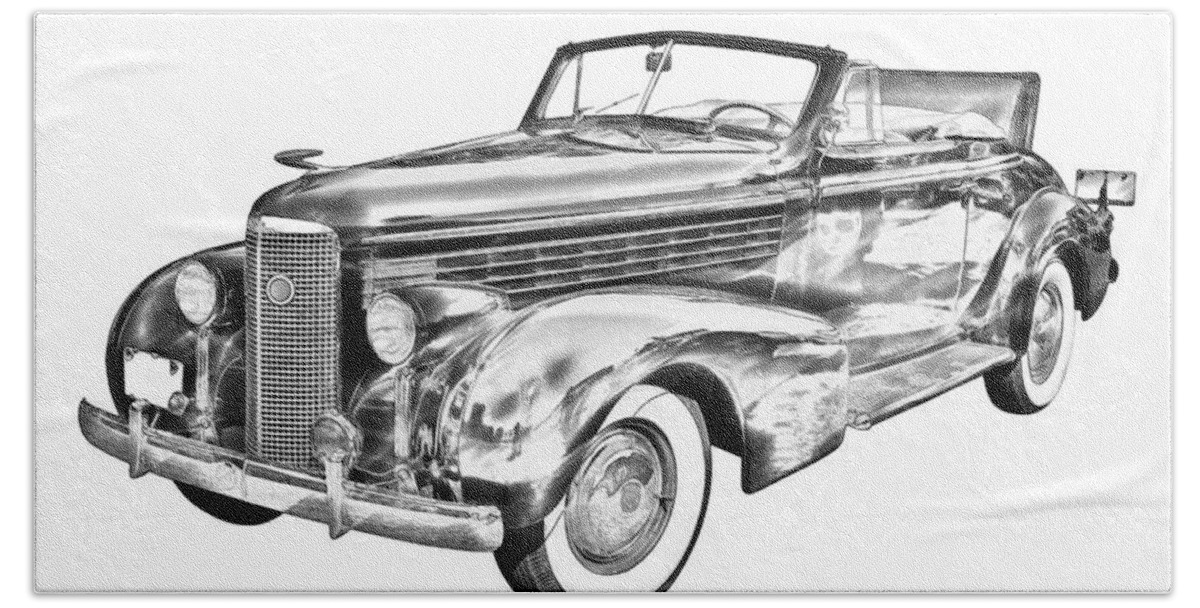 1938 Cadillac Lasalle Bath Towel featuring the photograph 1938 Cadillac Lasalle Illustration by Keith Webber Jr