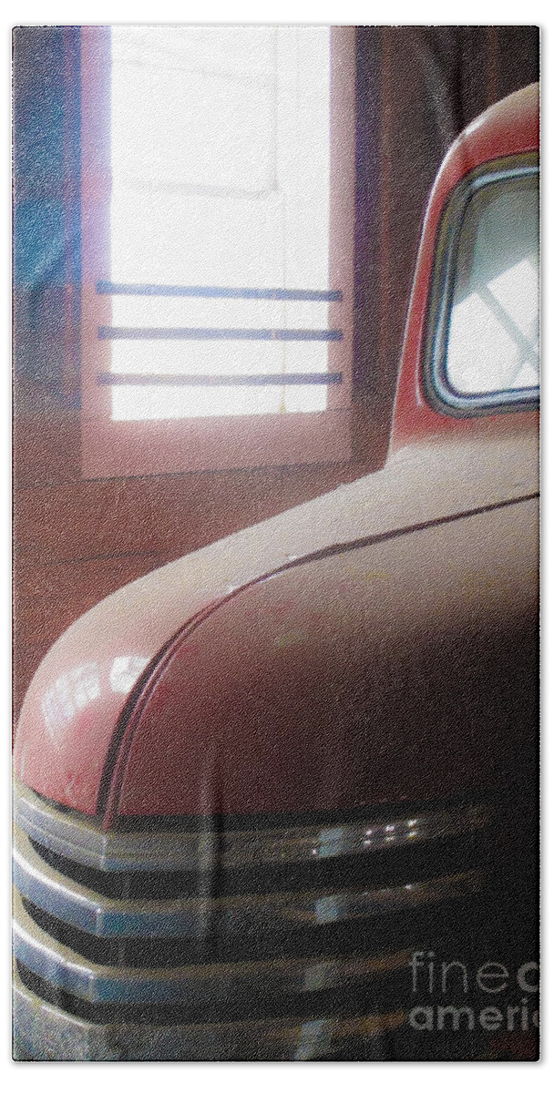 Red Bath Towel featuring the photograph 1940s Era Red Chevrolet Truck by Jo Ann Tomaselli