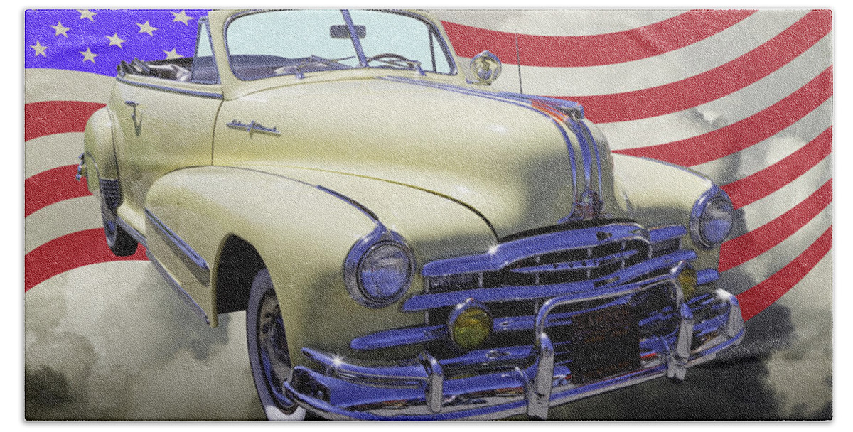 Old Bath Towel featuring the photograph 1948 Pontiac Silver Streak With American Flag by Keith Webber Jr