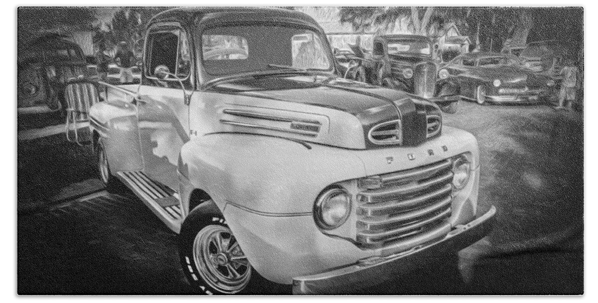 1950 Ford Truck Hand Towel featuring the photograph 1950 Ford Pick Up Truck F100 BW by Rich Franco