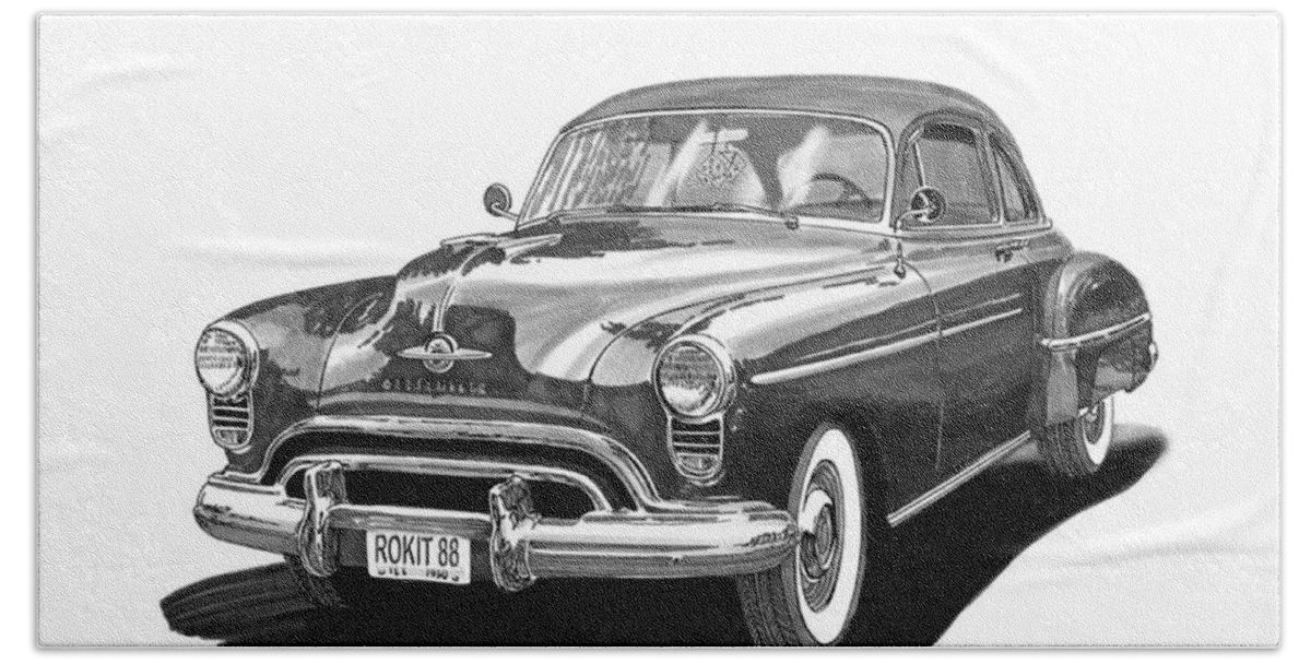 1950 Hand Towel featuring the drawing 1950 Oldsmobile Rocket 88 by Jack Pumphrey
