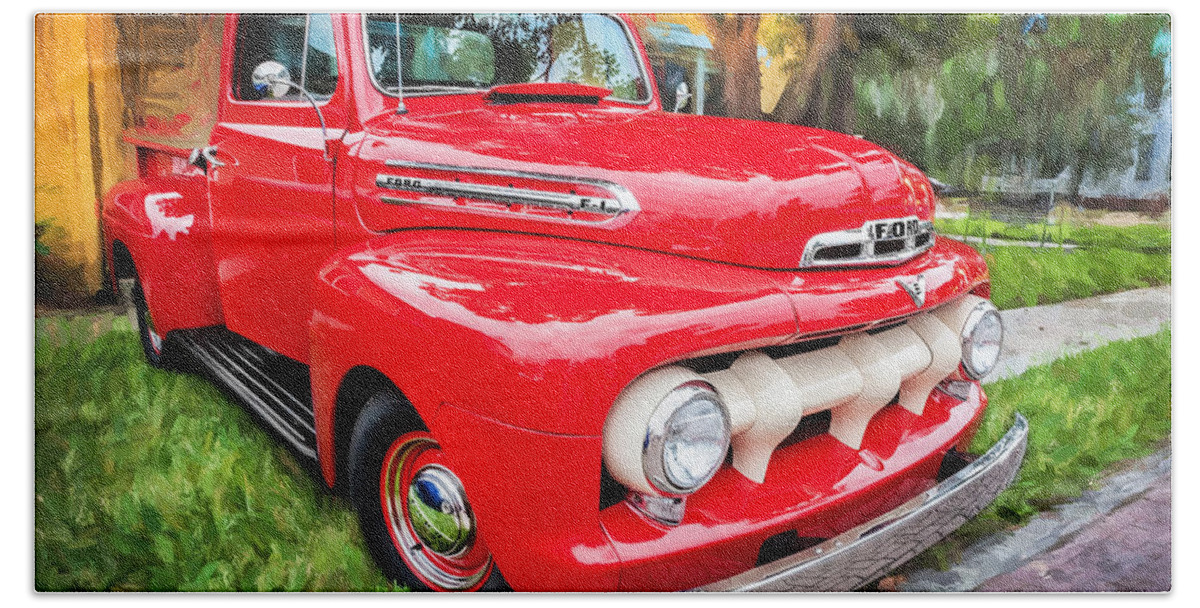 1951 Ford Truck Bath Towel featuring the photograph 1951 Ford Pick Up Truck F100 Painted  by Rich Franco