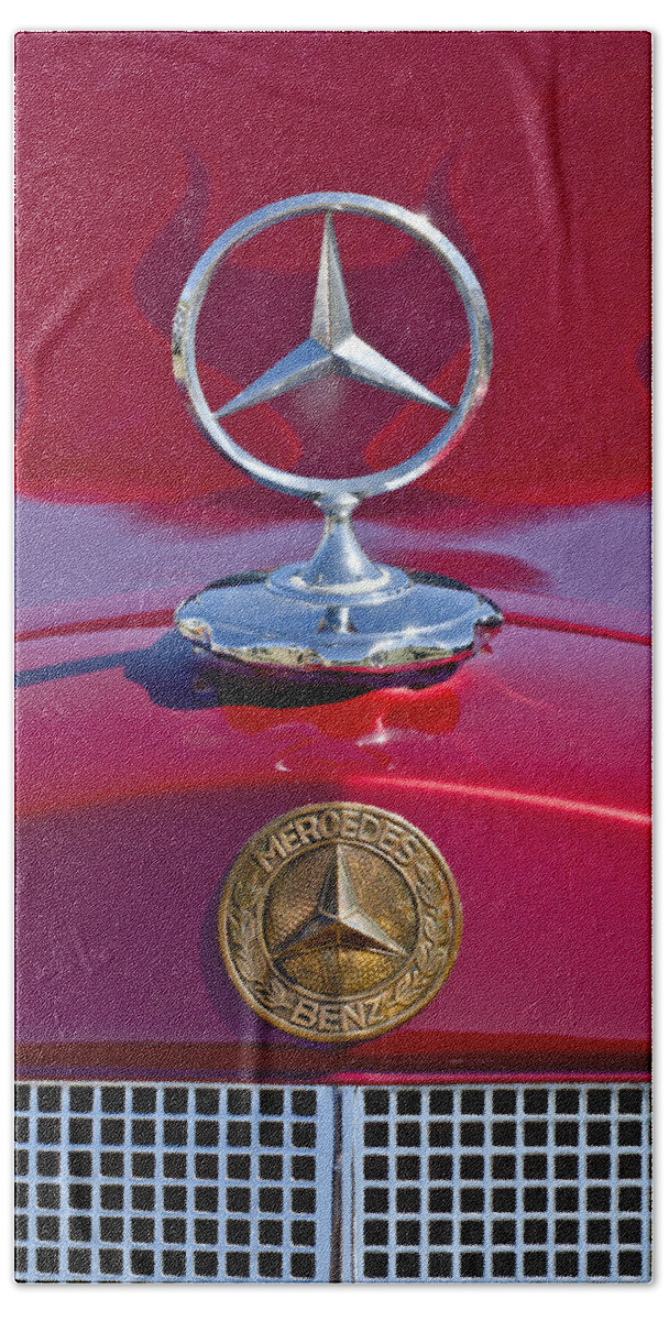 1953 Mercedes Benz Bath Towel featuring the photograph 1953 Mercedes Benz Hood Ornament by Jill Reger