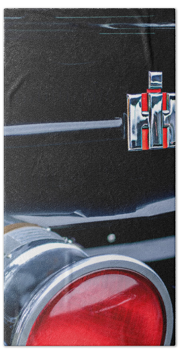 1954 International Harvester R140 Woody Grille Emblem Bath Towel featuring the photograph 1954 International Harvester R140 Woody Grille Emblem by Jill Reger