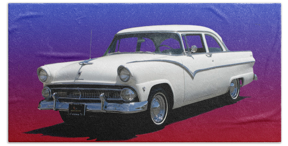Photography By Jack Pumphrey Of A 1955 Ford Fairlane Hand Towel featuring the photograph 1955 Ford Fairlane by Jack Pumphrey