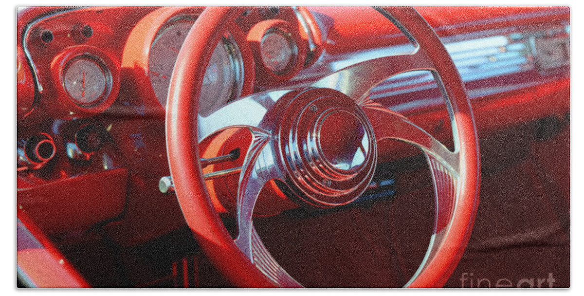 1957 Chevrolet Bel Air Bath Towel featuring the photograph 1957 Chevrolet Bel Air Steering Wheel by Olga Hamilton