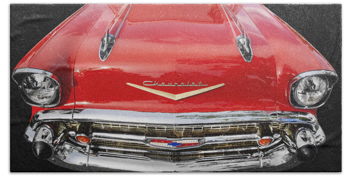 1957 Chevy Bath Towel featuring the photograph 1957 Chevy Front End by Rich Franco