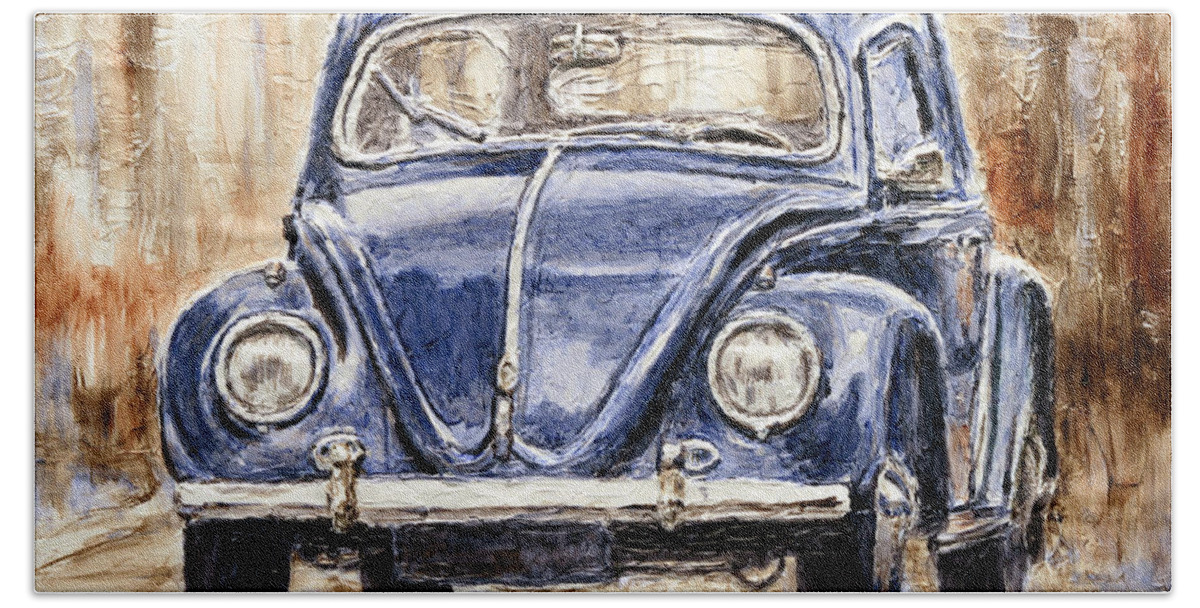 Volkswagen Bath Towel featuring the painting 1960 Volkswagen Beetle by Joey Agbayani