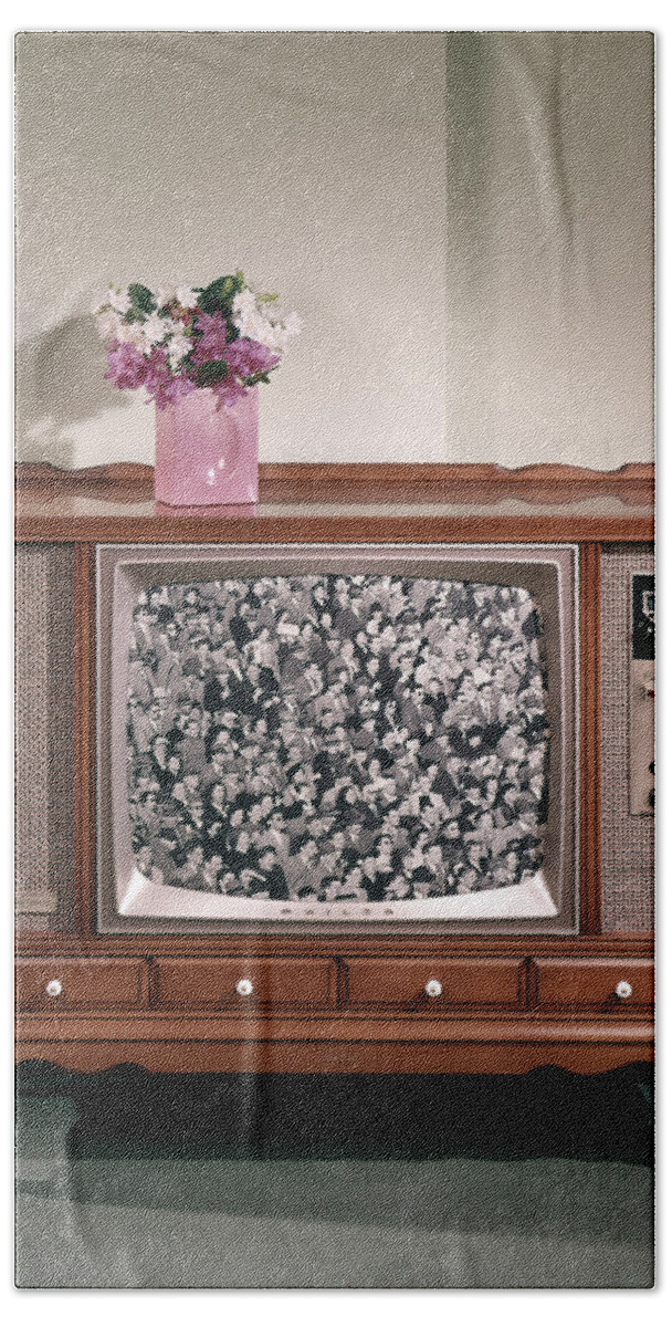 Photography Hand Towel featuring the photograph 1960s Large Console Television by Vintage Images