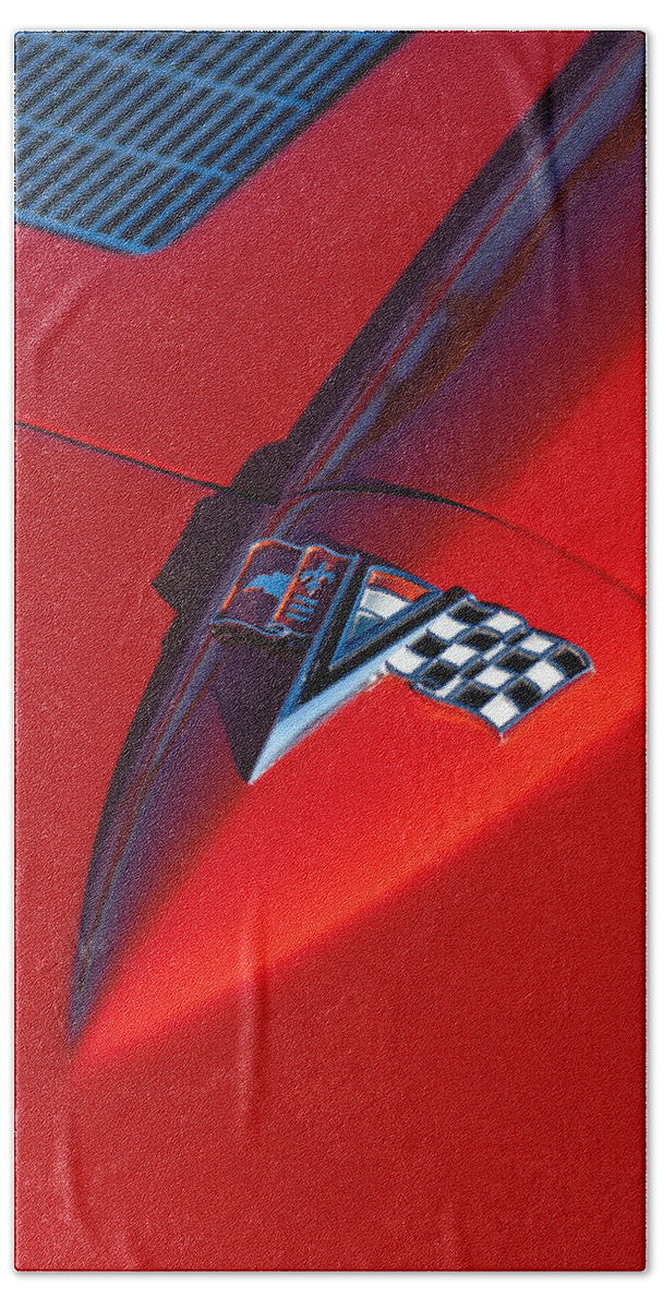 1963 Chevrolet Corvette Bath Towel featuring the photograph 1963 Chevrolet Corvette Hood Emblem by Jill Reger