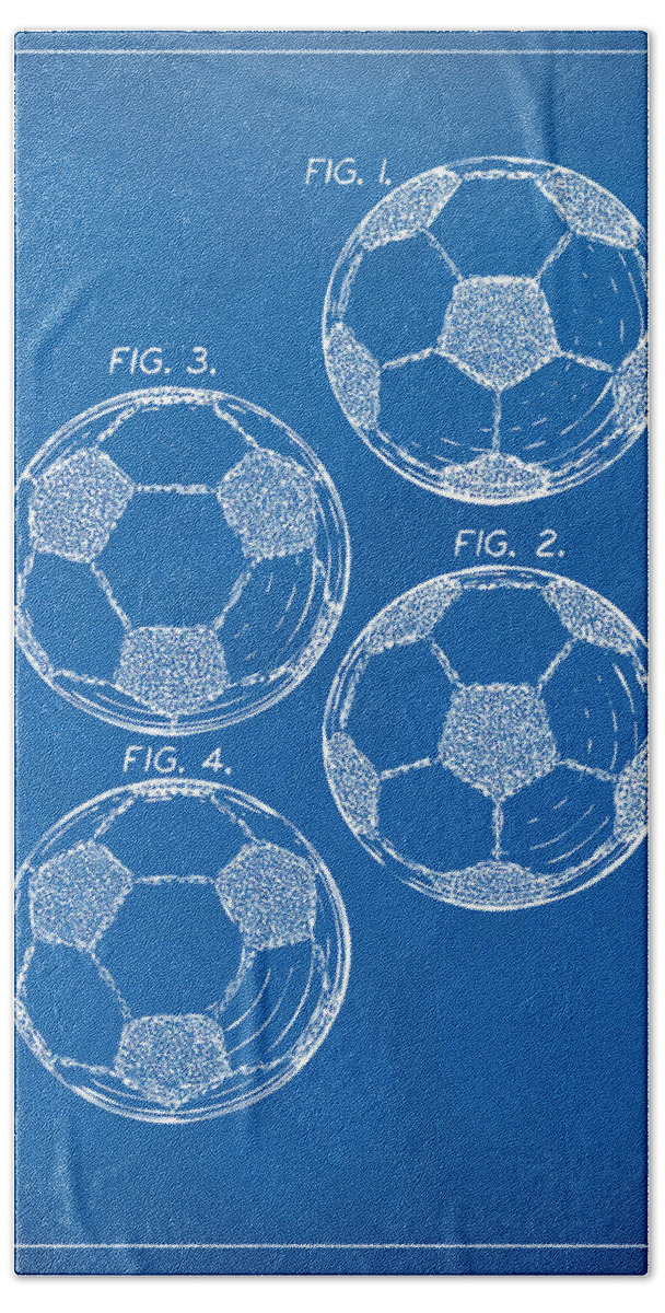 Soccer Bath Towel featuring the digital art 1964 Soccerball Patent Artwork - Blueprint by Nikki Marie Smith