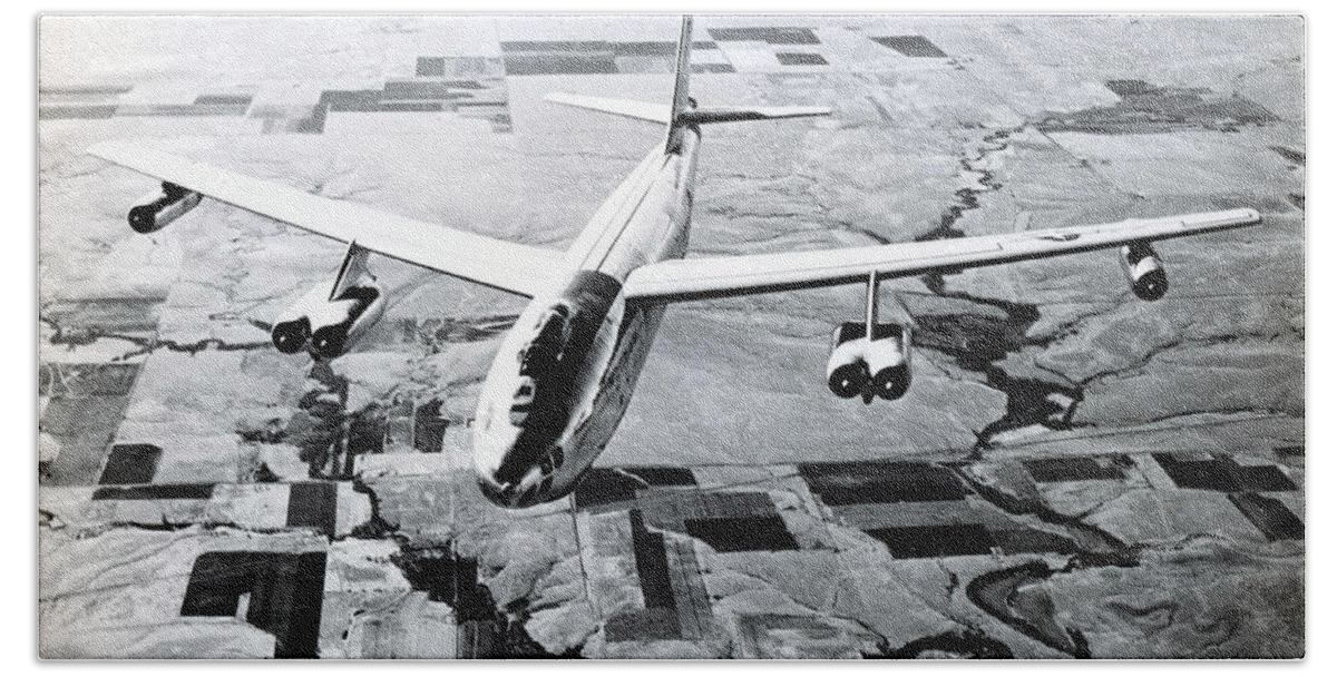 Aviation Bath Towel featuring the photograph 1965 Air Force B-47 in Flight by Historic Image