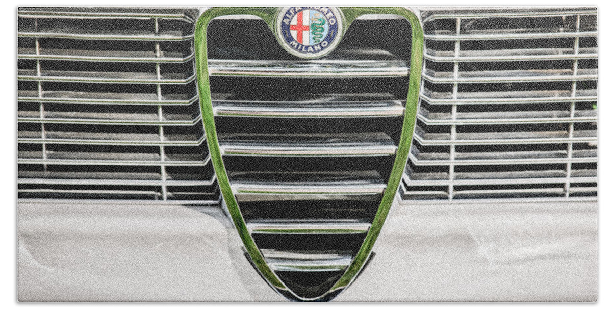 1966 Alfa Romeo Gtc Grille Emblem Bath Sheet featuring the photograph 1966 Alfa Romeo GTC Grille Emblem -1438c by Jill Reger