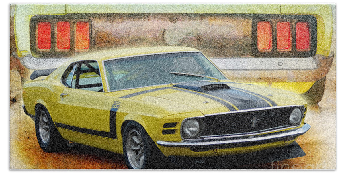 1970 Bath Towel featuring the photograph 1970 Boss 302 Mustang by Stuart Row