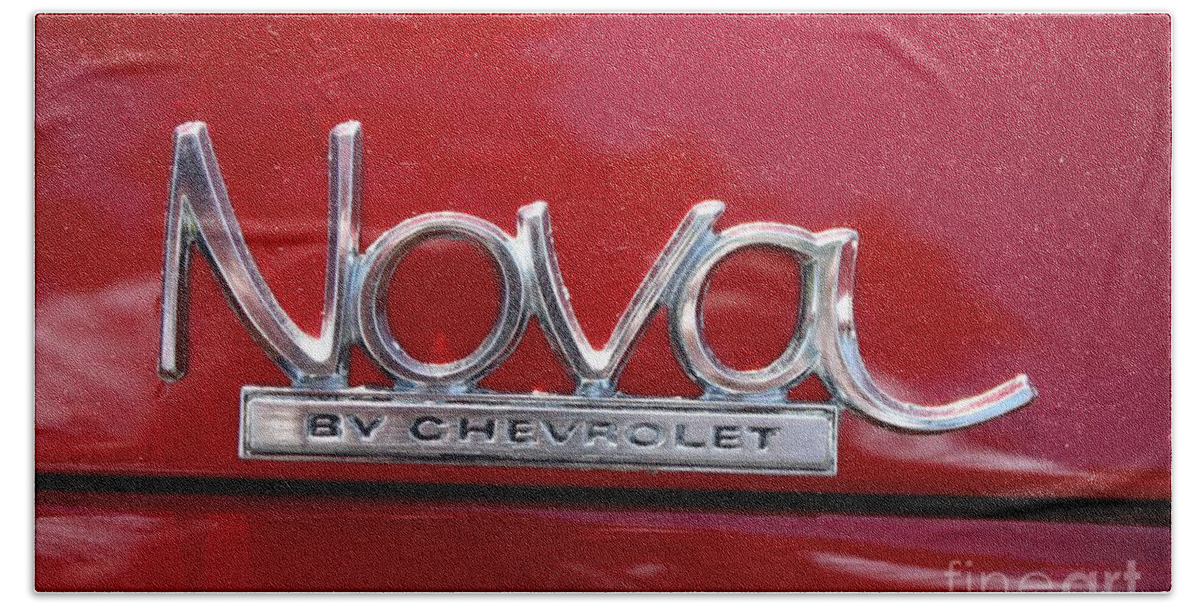 1970 Chevy Nova Logo Bath Towel featuring the photograph 1970 Chevy Nova Logo by John Telfer