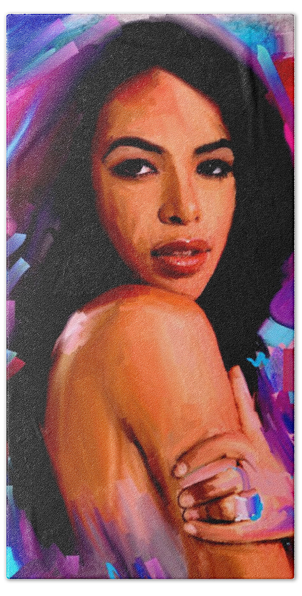 Aaliyah Bath Towel featuring the painting Aaliyah #2 by Bogdan Floridana Oana