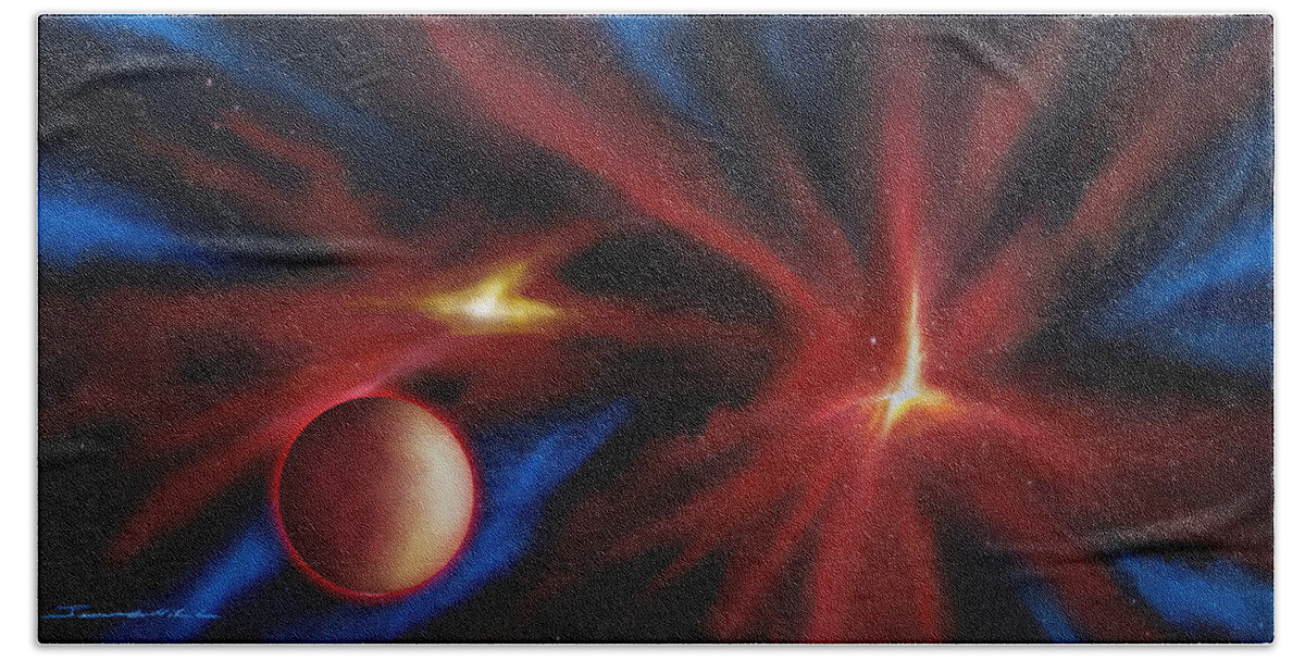 James C. Hill Bath Towel featuring the painting Agamnenon Nebula by James Hill