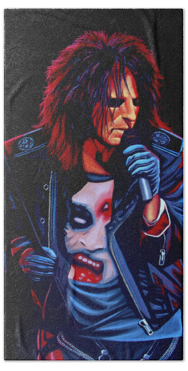 Alice Cooper Bath Towel featuring the painting Alice Cooper by Paul Meijering
