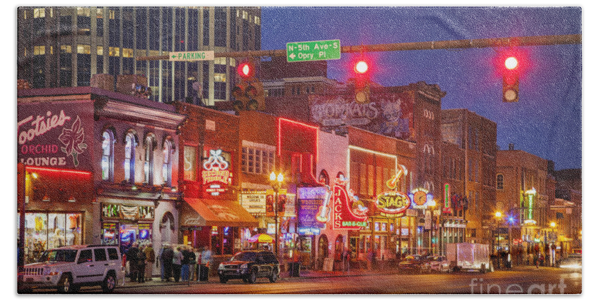 Nashville Hand Towel featuring the photograph Broadway Street Nashville Tennessee by Brian Jannsen